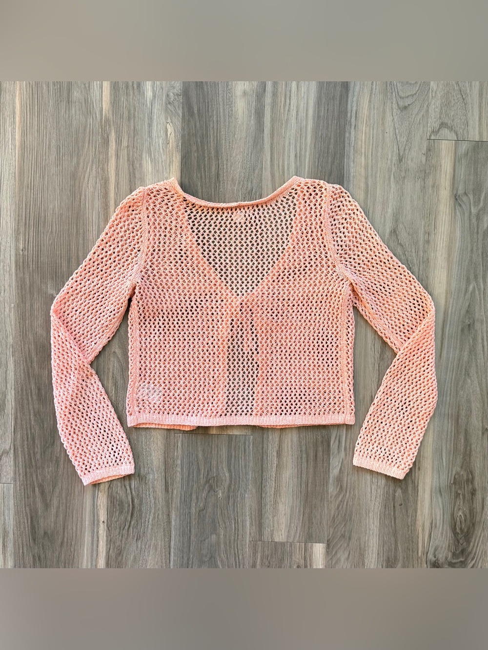 American Eagle Tangerine Open-Weave Tie-Front Cardigan Size S - Picture 4 of 5